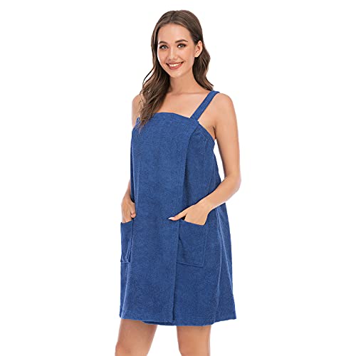 Jamron Womens Adjustable Towel Wraps Bathrobe With Headband for Gym Shower Spa & Beach Cover Ups Navy Blue XL - Image 4