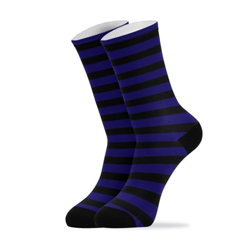 1 Pair Navy Blue Black Stripes Crew Socks Breathable Compression Athletic Socks for Women Men Sport Running Cycling