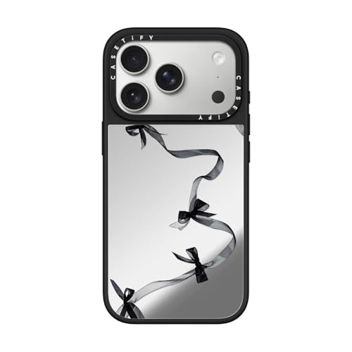 CASETiFY �~���[ iPhone 17 Pro �P�[�X [����(�X�}�z�J�o�[) / MagSafe�Ή�/�w��h�~] - Black Organza Ribbons - �V���o�[ (�u���b�N�o���p�[)