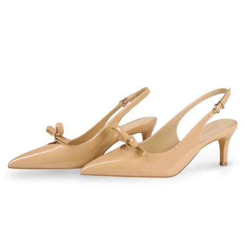 baobeijiadao Womens Slingback Kitten Heels Pointed Toe Bow Knot Pumps Closed Toe Heeled Sandals Slip On Dress Shoes for Women3