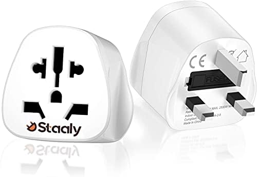 Staaly (2 Pack) UK/AUS/US to UK Plug Adapter & Socket Covers, 2/3 pin to 3 pin, Universal Travel Adapters, Reliable Fit to Type A,B,I,J,L for Appliances under 250 V|10A Fuse - Type G Adapter