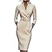 Etuikleid Damen Elegant Business Lang Kleider Damen Winter Langarm Curvy Herbstkleid Midi V Ausschnitt Winterkleid Stehkragen mit Gürtel Damenkleider Festlich Enges Kleid mit Taschen Abendkleid