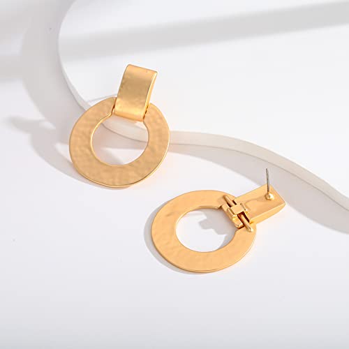 Classyzint Matte Gold Hoop Dangle Earrings For Women Handmade Hammered Brass Statement Retro Earrings #TOP6