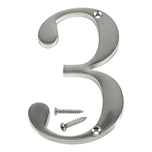Distinctions By Hillman 843323 4-Inch Brushed Nickel Flush-Mount House Number 3 #TOP1