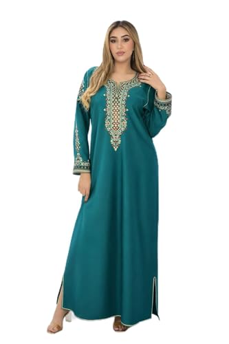 Robe Traditionnelle Élégante Manches Longues – Tenue Orientale Chic pour Fête, Aïd et Soirée – Caftan Oriental Brodé Bleu Royal (FR/ES, Alpha/Lettres, M, Taille Normale, Taille Normale, Vert)