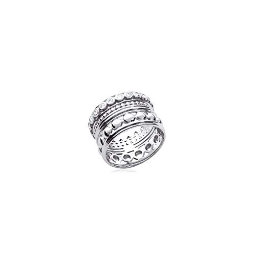 COLLECTION ZANZYBAR - Bague Alliance Large en Argent 925 rhodié avec Brillant oxydes de Zirconium Gretta Taille - 60