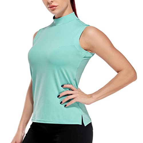 Toksks Green Womens Golf Shirt Quick Dry Athletic Tank Tops Workout Running Tennis Shirt Crew Neck Breathable Top (Green S) #TOP2