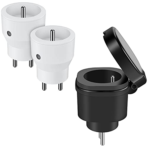 Prise connectée WiFi (FR), SURNICE Prise Intelligente Compatible avec Amazon Alexa et Google Assistant, Fonction Minuterie, Étanche pour IP44 Extérieur, Deux Intérieurs + Un Extérieur, blanc et noir Cover