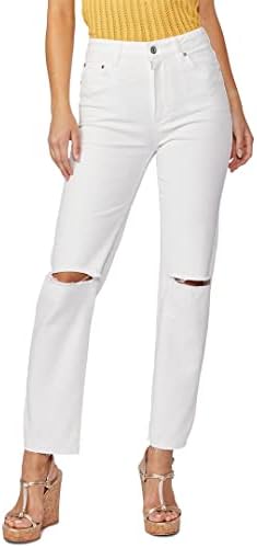 PAIGE Women's Stella Ultra high Rise Straight Leg 29" Destructed, Bare White Distressed, 28