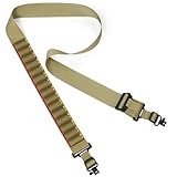 MidTen Two Point Sling with 15 Shell Holders for 12 Gauge Adjustable Length Rifle Sling Nylon Wide Shoulder Gun Sling with Removable Sling Swivels Khaki