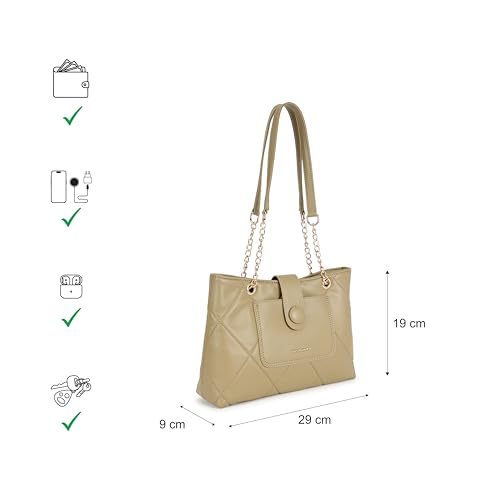 Image of Fastrack ButtonUp Shoulder Bag | Quilted Faux-Leather Women's Handbag | Bag with Chain Strap & Dual Closure