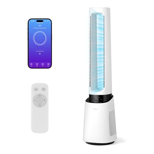 VonHaus Bladeless Fan Standing Tower Floor Fan for Cooling with WiFi Smart Enabled with Alexa/Google Home Remote Control 12 Hour Timer 60 Oscillation For Home Office Living Room Bedroom