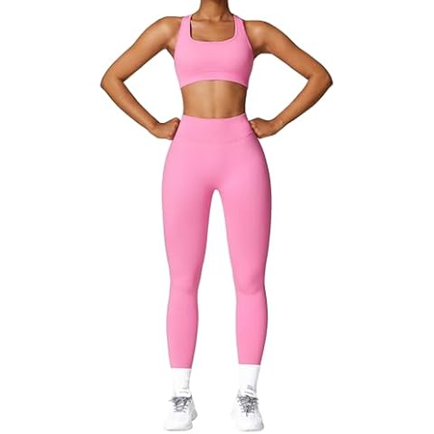 AGYMNX Women's 2 Piece Workout Sets Butt Lifting Legging with Padded Stretchy Sports Bra High Waist Seamless Yoga Outfits Barbie Pink M Cover