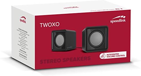 SPEEDLINK SL-810004-BK Twoxo Stereo Compact Cube designed USB Powered 5W Speakers 3.5mm jack for use with PC, tablet or smartphone Multimedia sound for music, games and video - Black