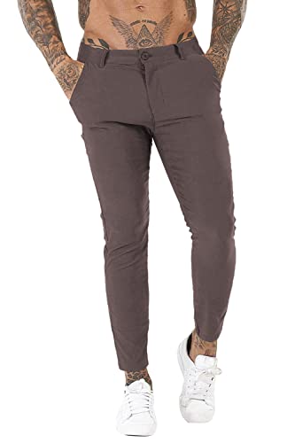Dress Pants For Men Skinny Fit Stretch Brown Chinos Mens (Brown,34) #TOP1