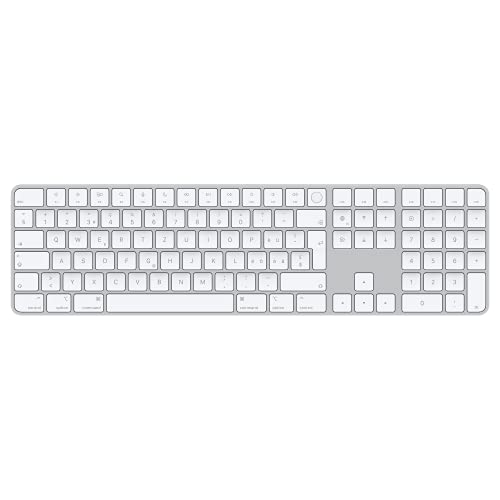Apple Magic Keyboard with Touch ID and Numeric Keypad: Wireless Bluetooth Rechargeable. Works with Mac Computers with Apple Silicon; Swiss - White Keys