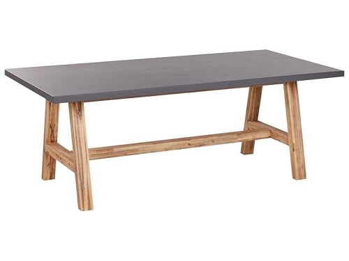 Beliani Table de Jardin en Béton Moderne Industriel 200 x 100 cm Base en Bois d'Acacia Mobilier Meubles d'Extérieur Gris Tonnare