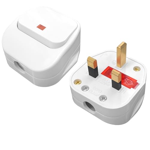 Hoembpn UK 3 Pin Plug 13A Fused Mains Plugs with Switch and LED Replacement Electric Plug 250V UK Safety Heavy Duty Power Plugs for Home and Workplaces,2 Pack
