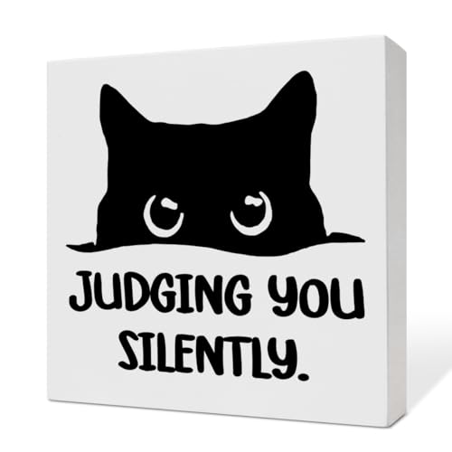Black Cat Decor Sign, Funny Cat Gift for Home and Office