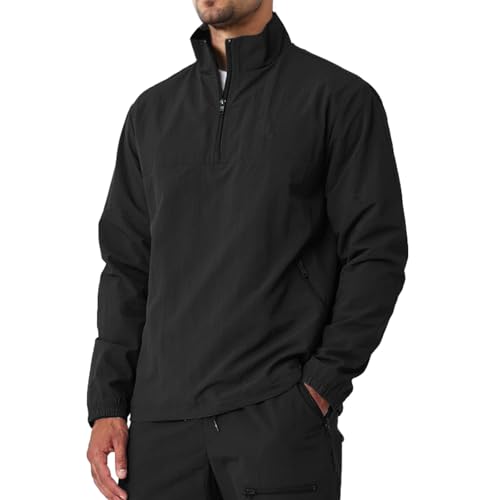 Men's Casual Quarter Zip Pullover Golf Windbreakers Athletic Lightweight Jacket Hiking Running Sweatshirt with Pockets