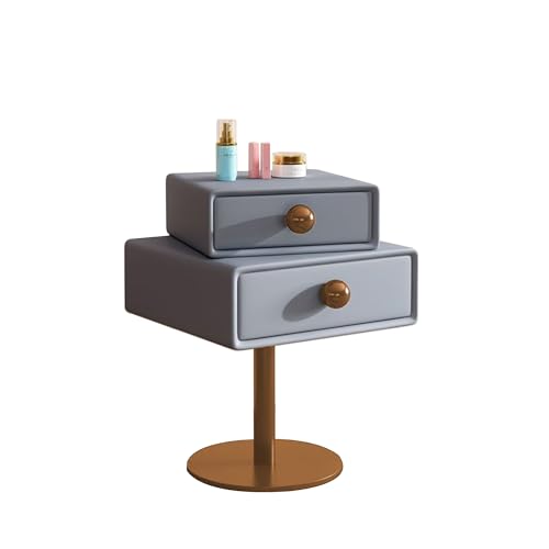 Table de Chevet Bois avec Tiroirs Table de Nuit Rotative Meuble Rangement Salon Chambre