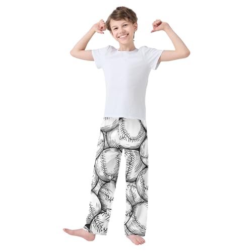 ZZXXB Baseballs Pattern Boys Long Pants Soft Trousers Elastic Waist Kids Lounge Bottoms with Pockets S-XL2