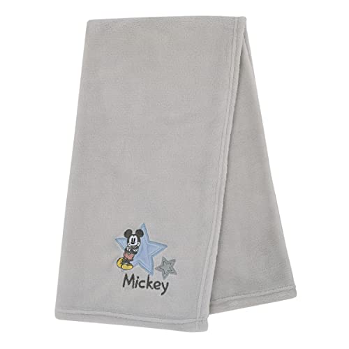 Image of NoJo Disney Mighty Mickey Mouse with Star Applique Grey Super Soft Baby Blanket