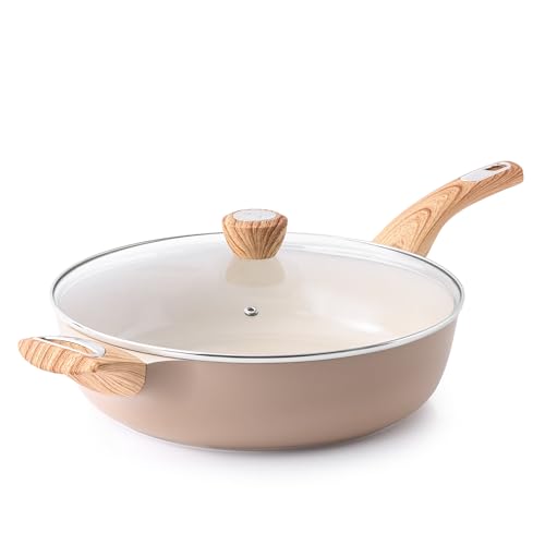 SENSARTE Sauteuse Céramique 30 cm avec Couvercle, Antiadhésif Exempt de PFAS Ajoutés Intentionnellement, Anti-Projection et Manche Restant Froid, Compatible...