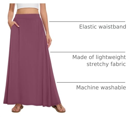 Image of Womens Maxi A-line Long Skirt Casual 2026 Elastic High Waist Flowy Skirts with Pockets