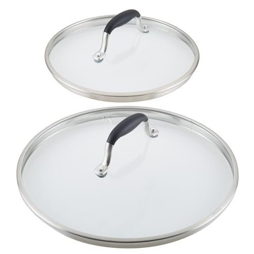 Anolon Advanced Home Glass Lids, Stainless Steel and Silicone Handles, 2 Piece, 10 Inch and 12 Inch Lid Set, Onyx