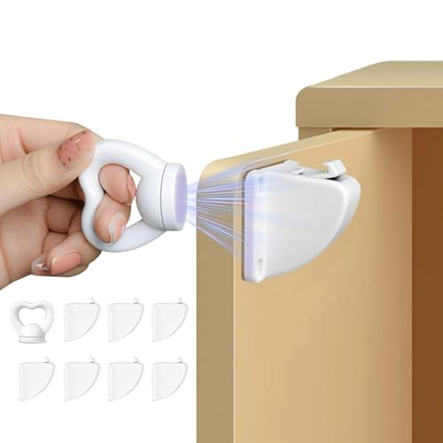 マグネット式チャイルドロック 8ロック+2キーセット 透明ナノ接着技術で簡単取り付け 扉厚40mmまで対応 ベビーガード キャビネットロック 引き出しロック 子供の危険防止