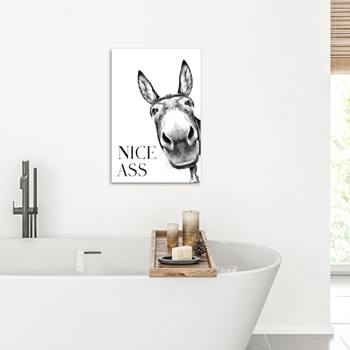 MuchoWow© Bilder 40x60 cm Deko Modern Wandbild Kunstdruck auf Leinwand Bild Badezimmer WC Toilette über Bett Room Decor Geschenke Zitat - Esel - Tiere - Schöner Arsch - Sprichwörter