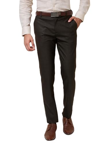 Image of Raymond Men's Mid Rise Slim Fit Checks Pattern Poly Viscose Blend Flat Front Formal Trouser