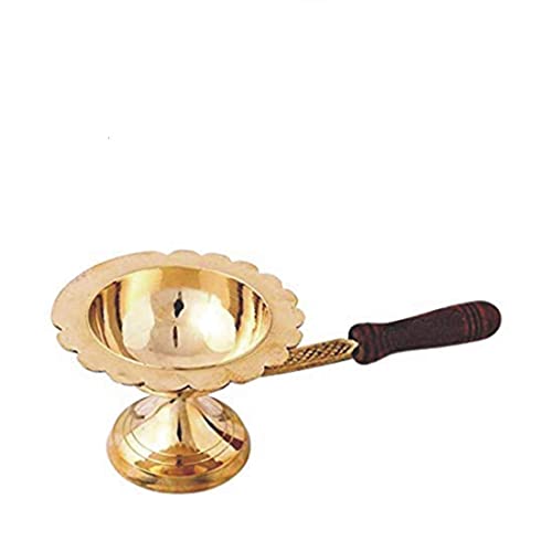 3k rass Dhuna Loban,Brass Dhoop Dani, Incense Dhup Burner,Loban Burne,Bakhoor Burner,Dhoop Dhuni,Sambrani Dhoop,with Wooden Handle (3k01)(Round)