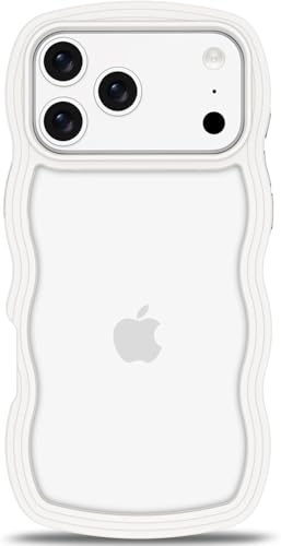 Image of GoldKart iPhone 17 Pro Max Case Wavy Edge Clear Back Design, Anti-Slip Grip Cute Wave Curly Frame Shape Shockproof Soft TPU & Hard PC Bumper Protective Phone Case Cover for Women Girls - White