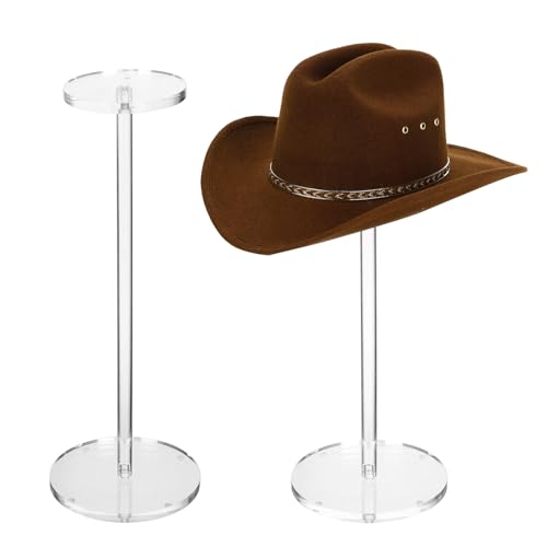 XSEXO 2 Juegos de soportes acrílicos transparentes para sombreros y pelucas Soporte para sombreros con base redonda Soporte para pelucas Reloj para sombreros (altura 30 cm, base redonda)