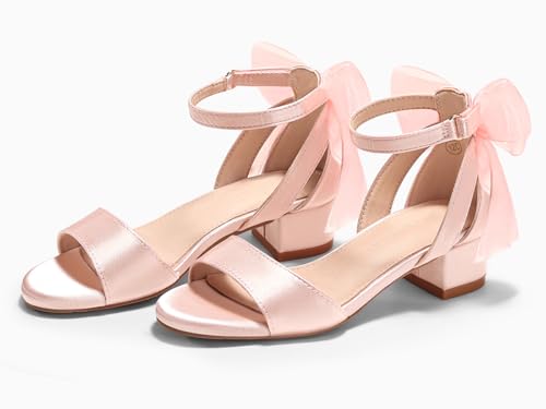Image of Coutgo Girls Dress Shoes Sandals Chunky Low Heels Bow Ankle Strap Flower Girl Wedding Party Shoes