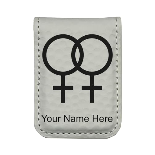 LaserGram Slim Magnetic Money Clip, Double Female Symbol, Personalized Engraving Included (Golf White)