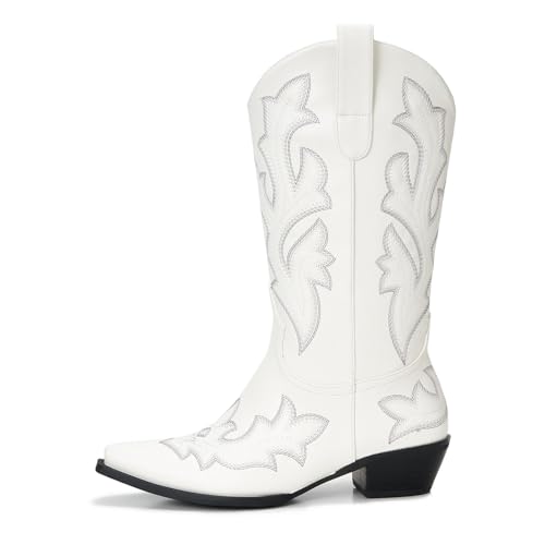Image of Cowboy Boots for Women - Embroidered Western Cowgirl Boots with Fashion Snip Toe, 1.75-Inch Low Block Heel and All-Day Comfort Fit