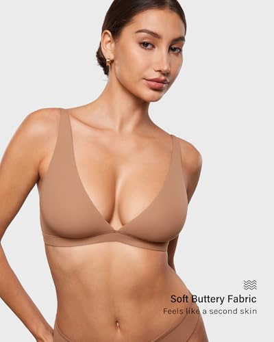 Image of INLYRIC Women's Inbarely Soft Plunge Bralette - Deep V Unlined Triangle No Padding No Underwire Sexy Comfort Sleep Bra