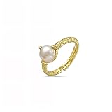 Arvino Anillo ajustable de plata de ley 925 con perlas para mujer, solitario minimalista, joyería de compromiso, regalo