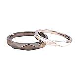 Angel & Devil Wings Promise Rings - Couple Set, Black & White, Adjustable, Sun & Moon, Dragon Arrow, Open Rings for Him & Her (Black Silver Rhombus)