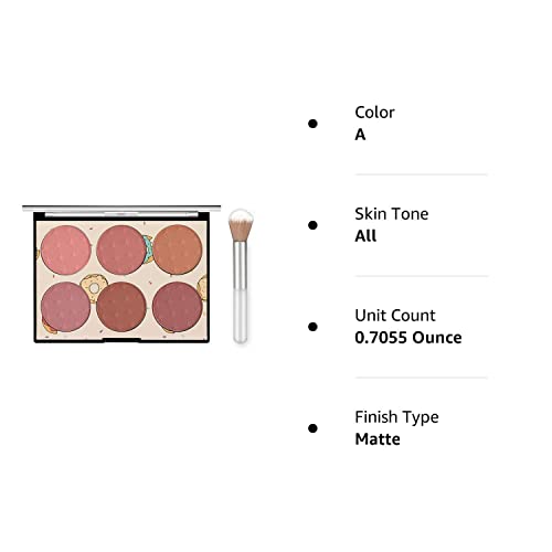 Kyda 6 Colors Light Luxury Matte Blush Powder Bright Shimmer, Contour And Highlight Blush Palette With Blush Brush, By Ownest Beauty-Set A #TOP7