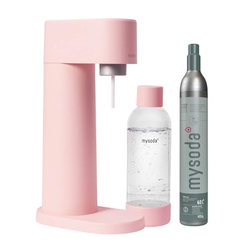 Mysoda: Woody Set - Wassersprudler aus erneuerbarem Holzkomposit Material mit 1L Quick-Lock BPA-frei Plastikflasche und CO2-Zylinder - Pink