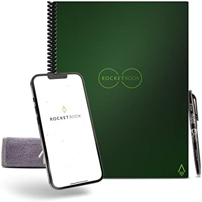 ROCKETBOOK Reusable Digital Notebook - Smart Notepad A5 Grey - Spiral Note Book To Do List Pad, Lined Paper with Frixion Erasable Pen and Wipe, Office Gadget App, Reduce Paper Waste