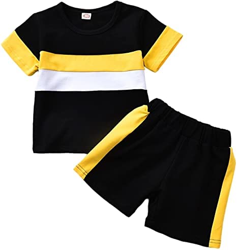 Lofn Stylish Black Mustard White Kids Clothing Tshirt And Nikker Set (KDST33)