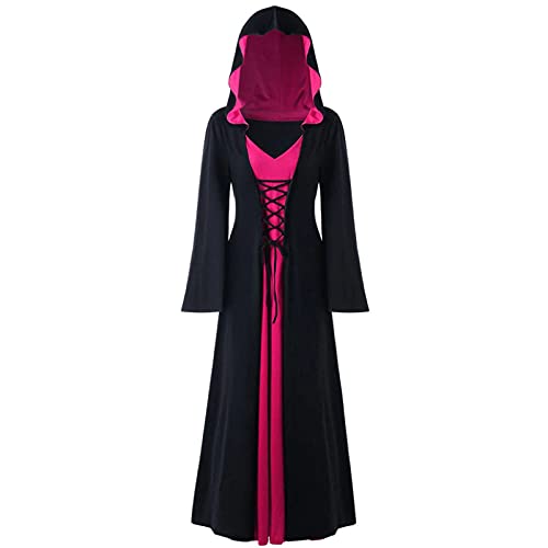 LPFNSF Vintage Hexenkleid, Weihnachten Vampir Kostüm Frauen Plus Größe, Renaissance Kostüm Frauen Mittelalter Kleid (rosa,3XL)