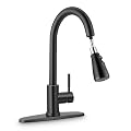 Herogo Kitchen Faucets with Pull Down Sprayer Matte Black, Stainless Steel High Arc Single Handle Modern 3-Function Pull Out Kitchen Faucet with Water Lines for Farmhouse Camper Laundry RV Sinks