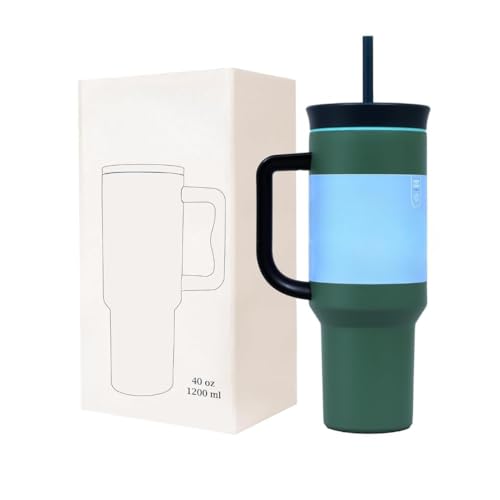 Image of Travel Mug 40oz with Straw & Handle | Leakproof Lid, BPA-Free Large Tumbler for Driving, Office, Fitness & Outdoor Use (Russian Green, 1200 ml)