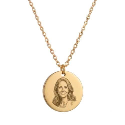 Collar Personalizado con Foto Grabada para Mujer, Medalla Circular de Acero Inoxidable con Piedra de Nacimiento, Colgante Grabado Personalizable Regalo para Madre, Pareja, Mascotas y Cumpleaños
